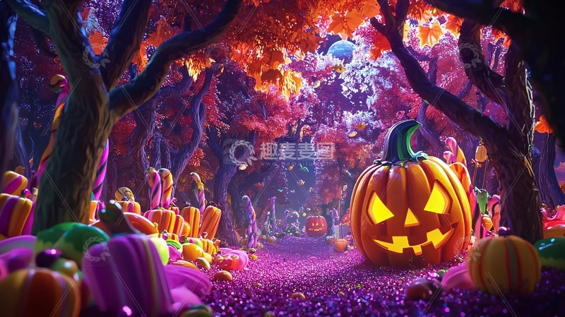 高清大图下载【趣麦麦图】梦幻糖果森林万圣节南瓜