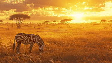 非洲草原斑马日落