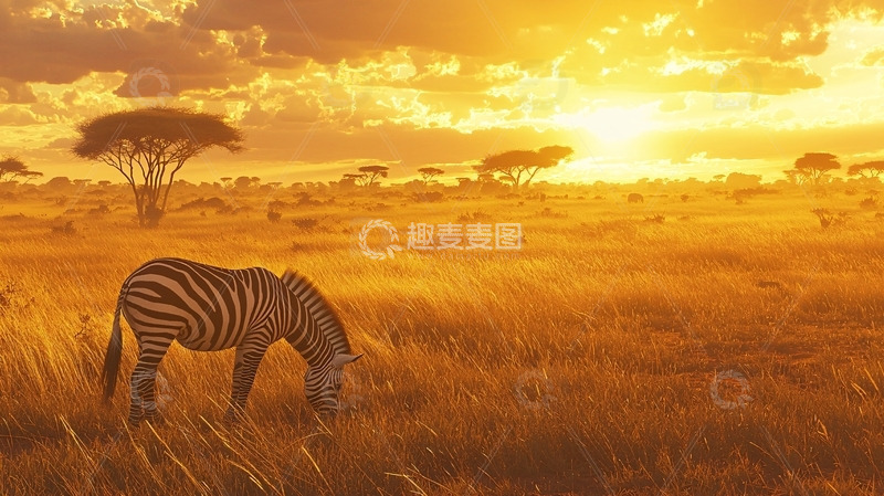 高清大图下载【趣麦麦图】非洲草原斑马日落