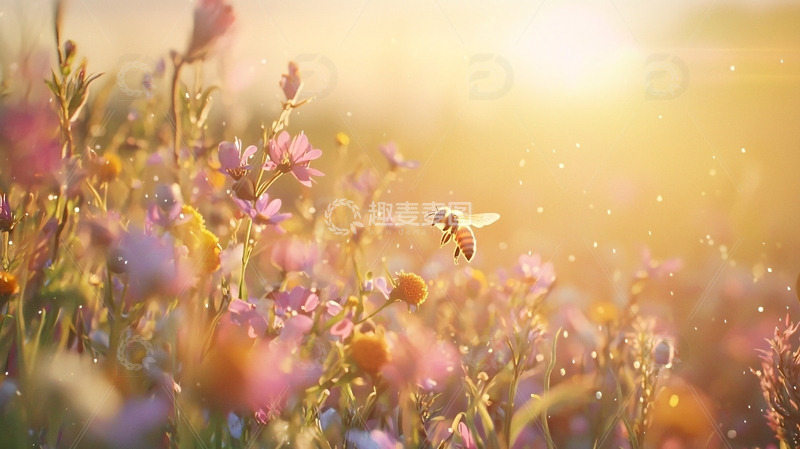 高清大图下载【趣麦麦图】阳光下的蜜蜂采蜜