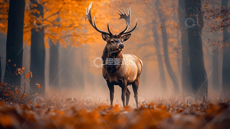 秋日森林里雄鹿