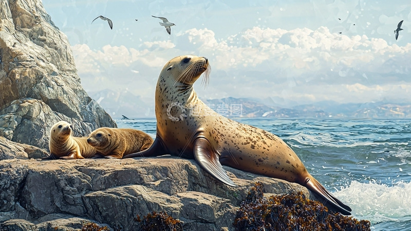 高清大图下载【趣麦麦图】海狮妈妈和幼崽