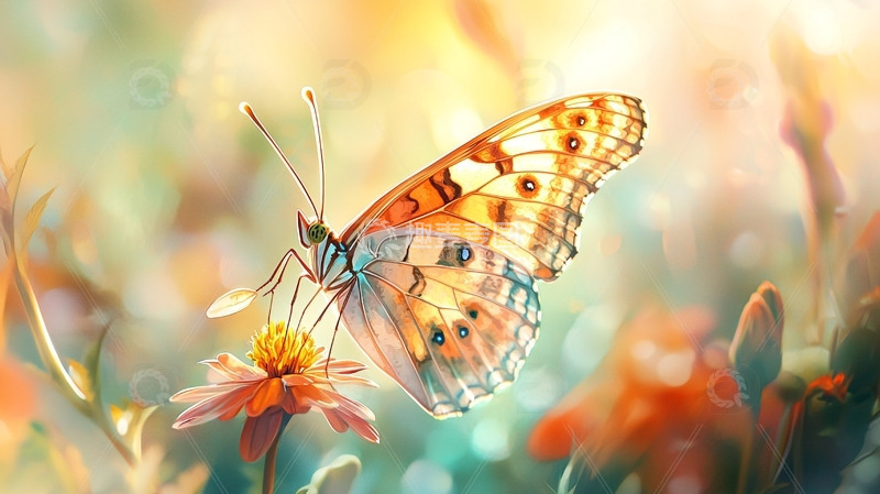 高清大图下载【趣麦麦图】阳光下栖息在花朵上的蝴蝶