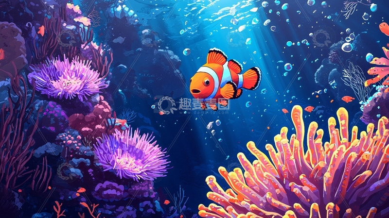 高清大图下载【趣麦麦图】小丑鱼珊瑚礁海洋背景