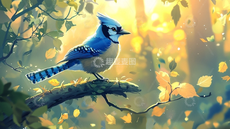 高清大图下载【趣麦麦图】蓝知更鸟森林清晨阳光