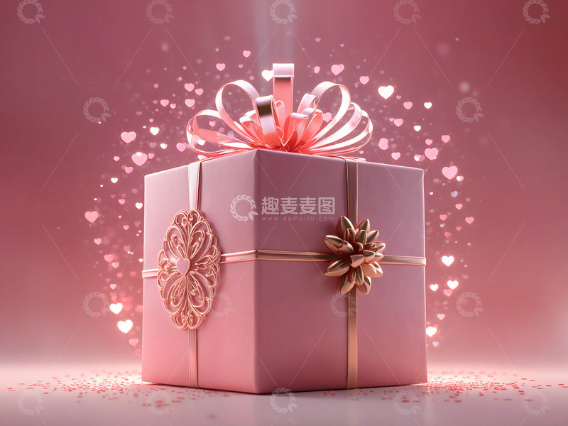 高清大图下载【趣麦麦图】520情人节浪漫粉色礼物礼品盒素材2