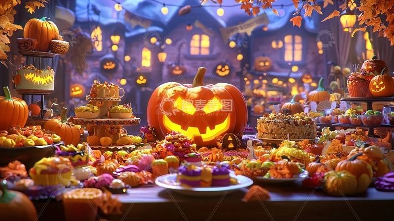 高清大图下载【趣麦麦图】万圣节南瓜灯甜品美食