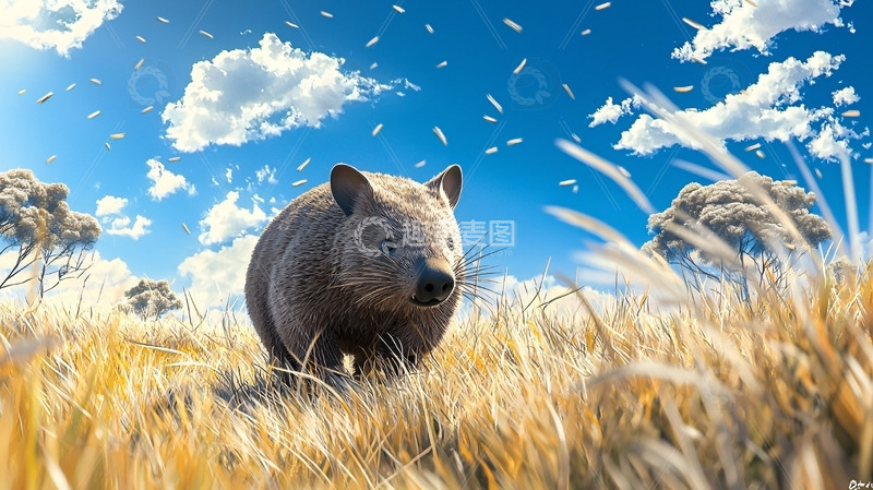 高清大图下载【趣麦麦图】草原上的毛鼻袋熊