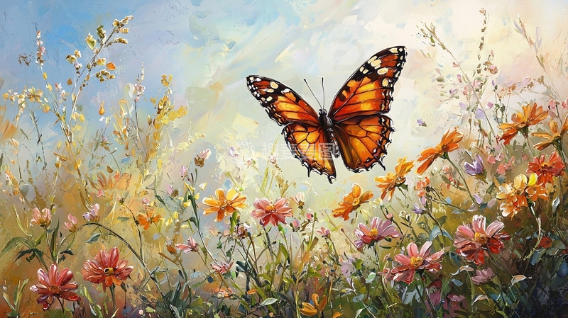 高清大图下载【趣麦麦图】蝴蝶花田油画