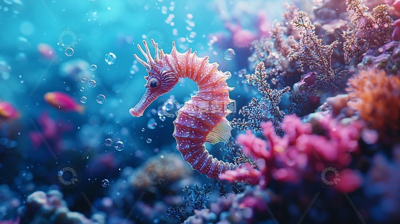 高清大图下载【趣麦麦图】海马在珊瑚礁中