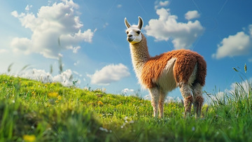 阳光下草地上的羊驼