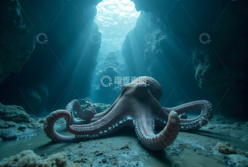 高清大图下载【趣麦麦图】巨型章鱼独居洞穴