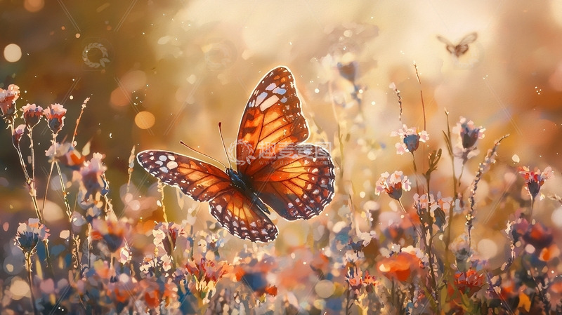 高清大图下载【趣麦麦图】橙色蝴蝶花田