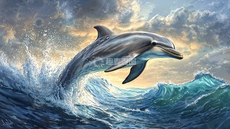 高清大图下载【趣麦麦图】海豚跃出海面