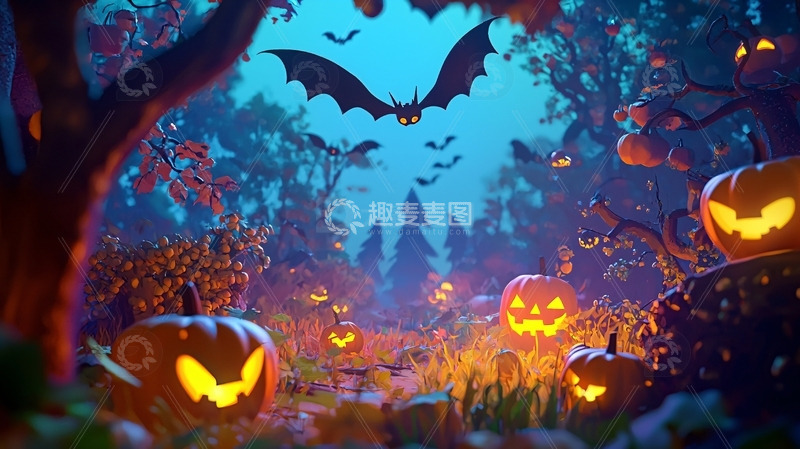 高清大图下载【趣麦麦图】万圣节森林南瓜灯