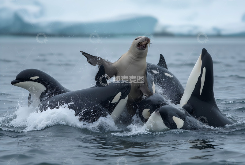 高清大图下载【趣麦麦图】虎鲸 群体协作 