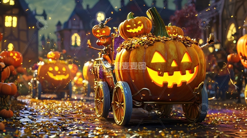 高清大图下载【趣麦麦图】万圣节南瓜马车游行
