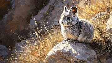 岩石上毛茸茸的龙猫