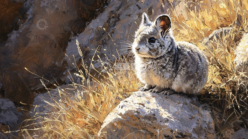 高清大图下载【趣麦麦图】岩石上毛茸茸的龙猫