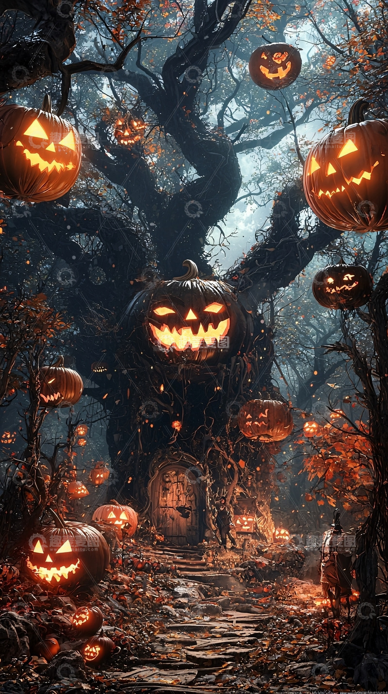 高清大图下载【趣麦麦图】万圣节南瓜树