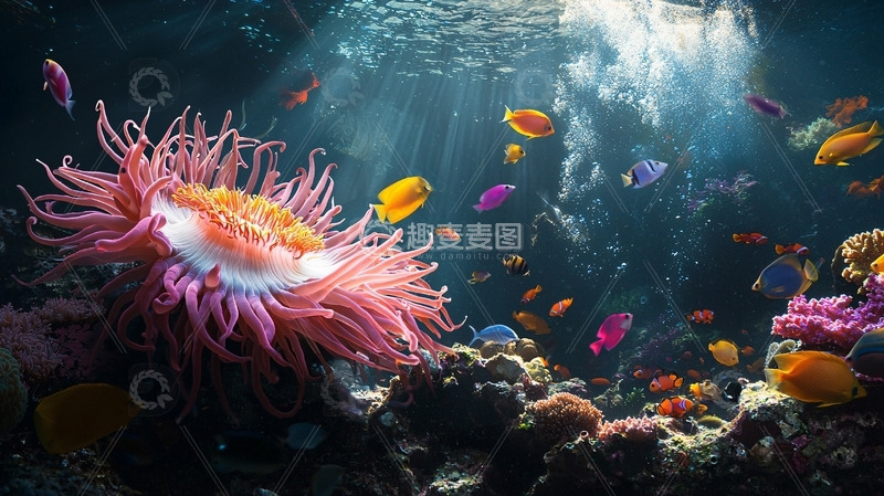 高清大图下载【趣麦麦图】海底珊瑚礁鱼群