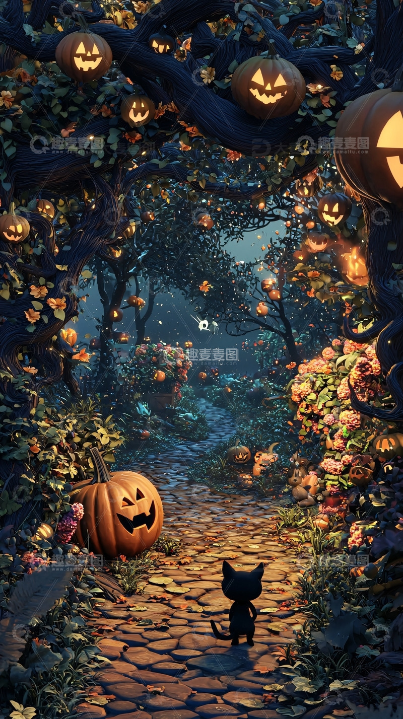 高清大图下载【趣麦麦图】万圣节南瓜灯小路
