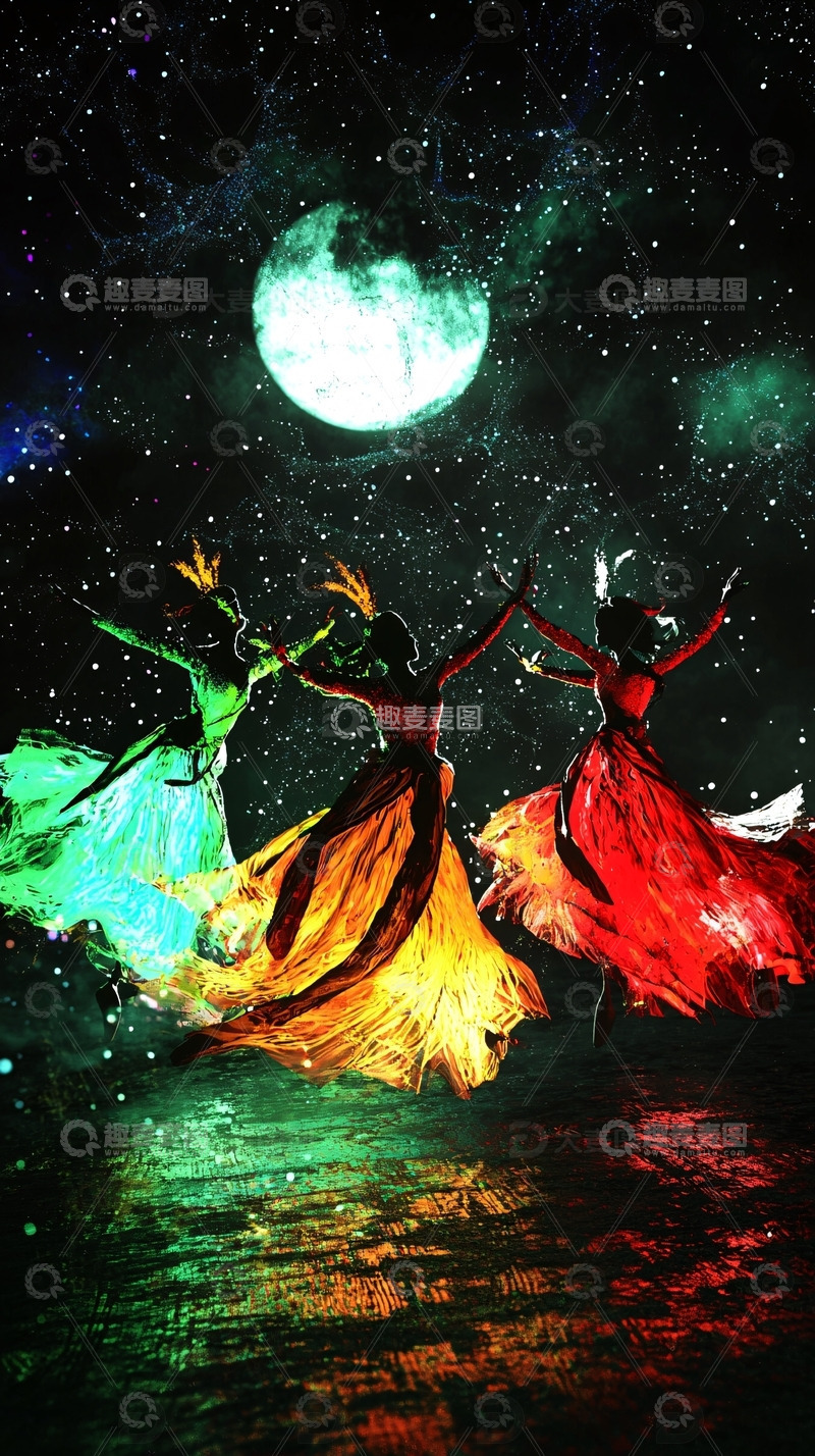 高清大图下载【趣麦麦图】月光下舞蹈的女子