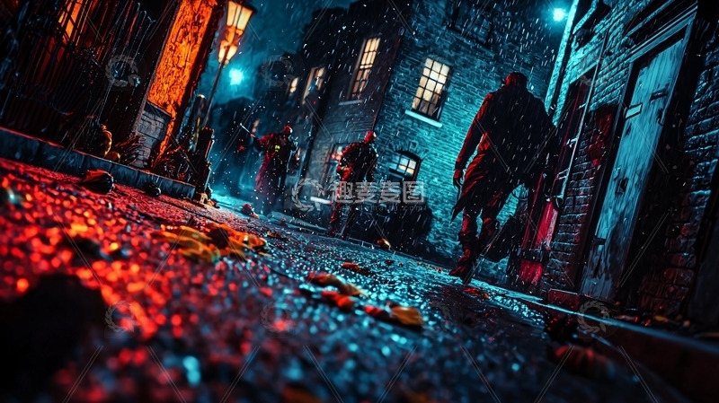 高清大图下载【趣麦麦图】雨夜巷战