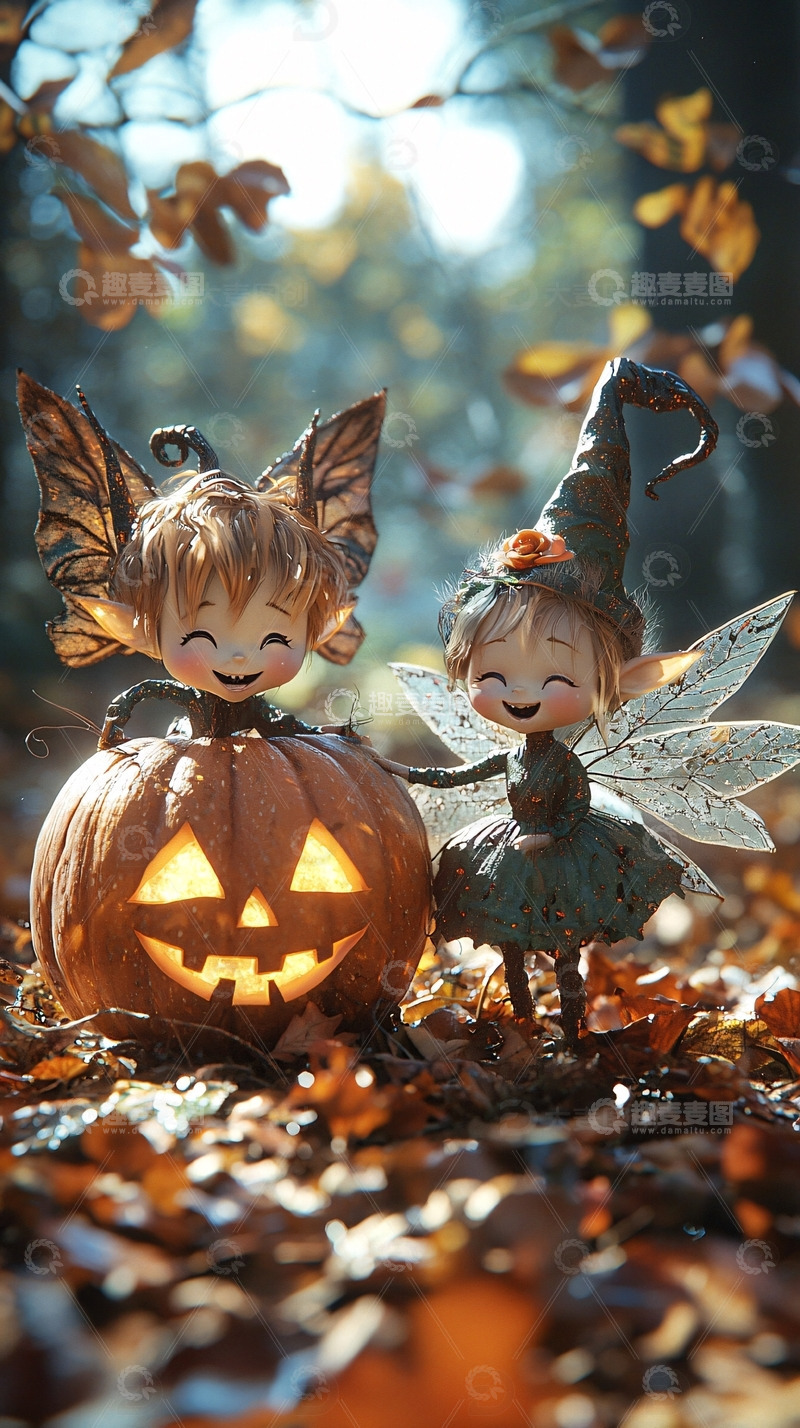 高清大图下载【趣麦麦图】可爱小精灵南瓜灯