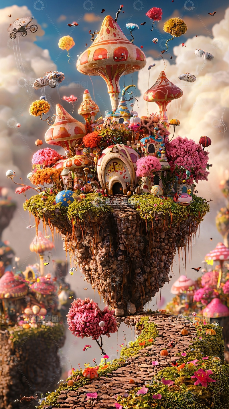 高清大图下载【趣麦麦图】漂浮的蘑菇屋