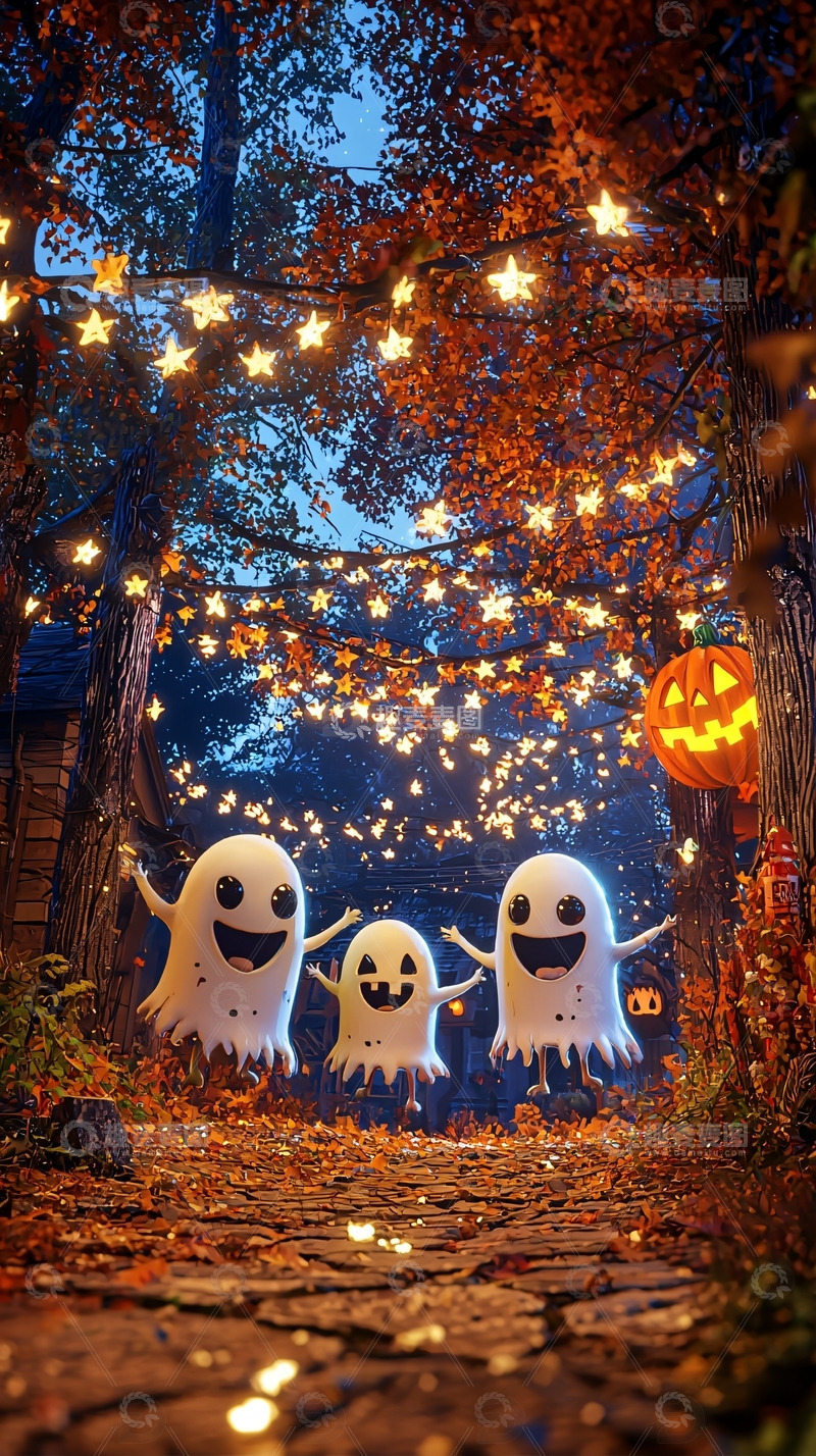 高清大图下载【趣麦麦图】秋日森林万圣节幽灵