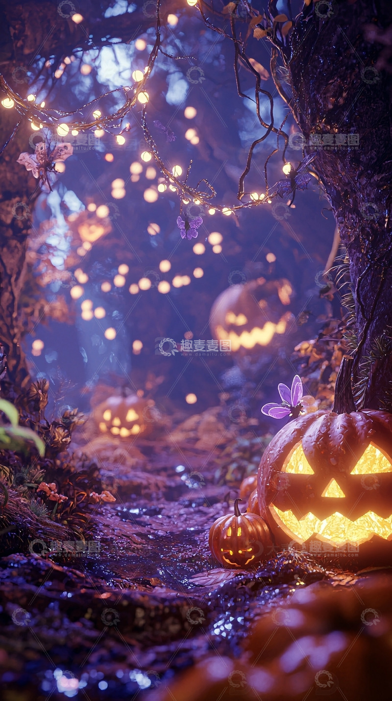 高清大图下载【趣麦麦图】梦幻森林万圣节南瓜灯