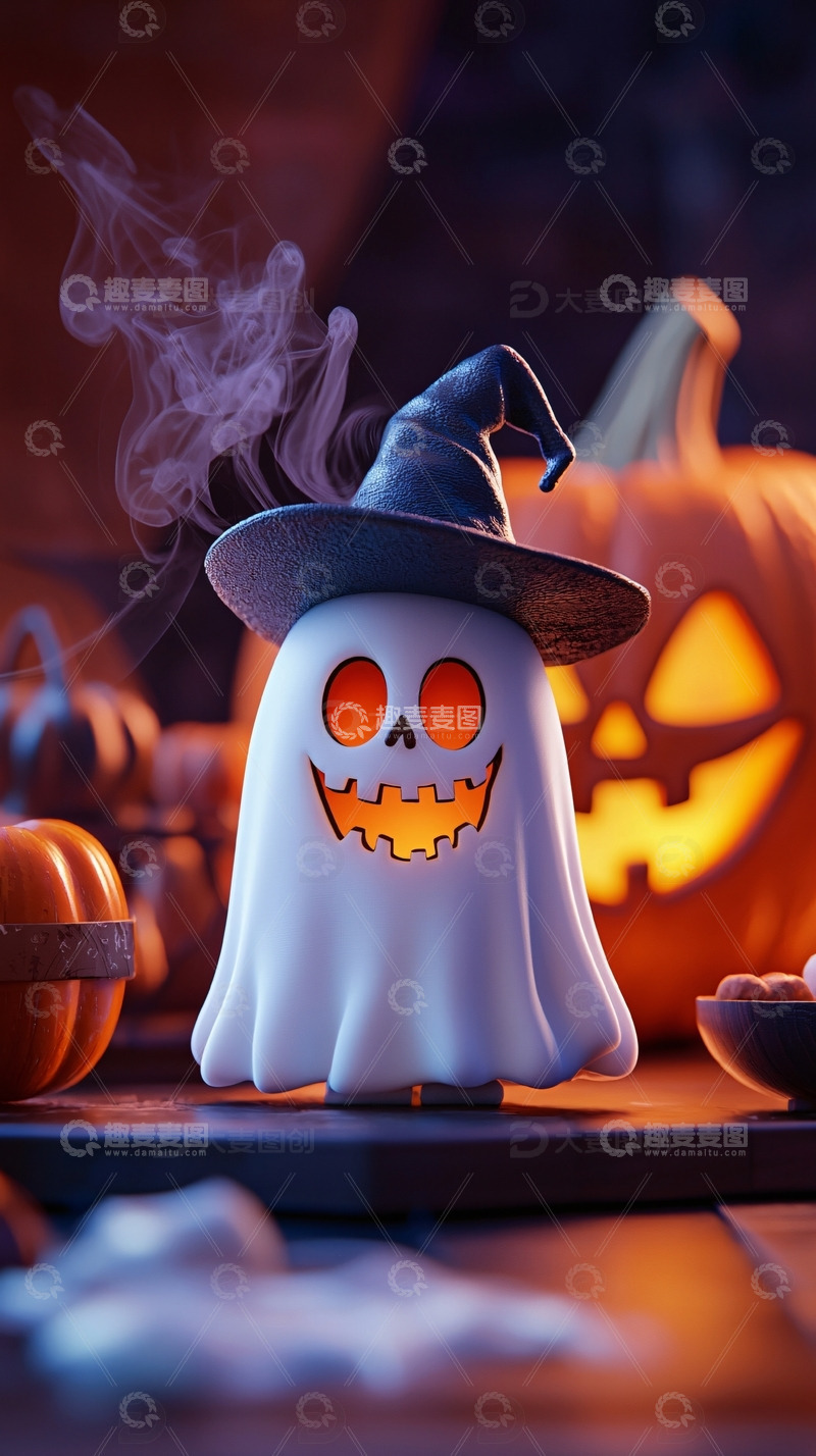 高清大图下载【趣麦麦图】可爱幽灵南瓜万圣节