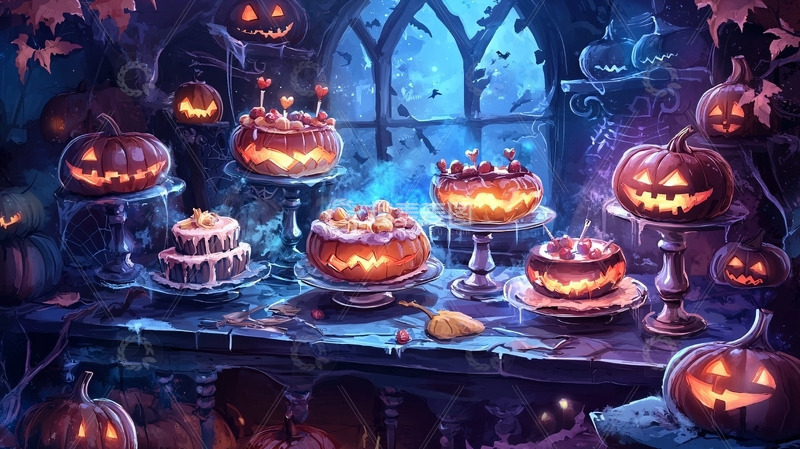 高清大图下载【趣麦麦图】万圣节南瓜蛋糕派对