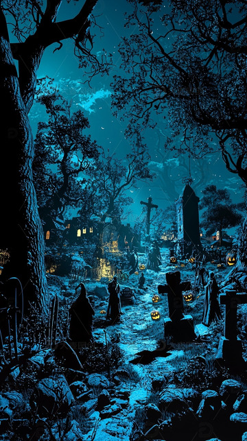 蓝色万圣节墓地