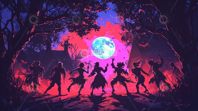 高清大图下载【趣麦麦图】诡异夜晚僵尸狂欢