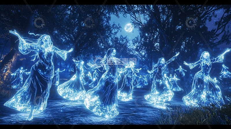 高清大图下载【趣麦麦图】月光下蓝色女子舞蹈