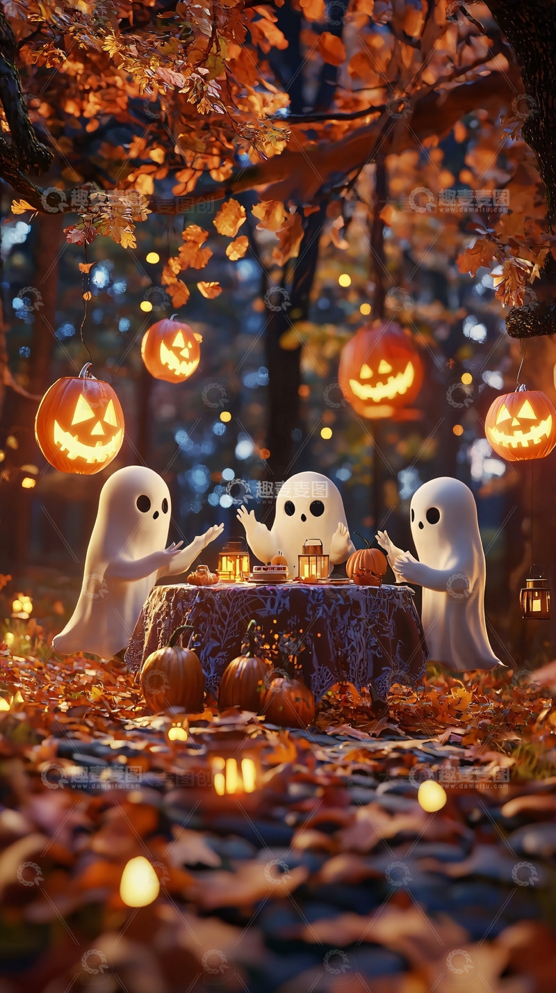 高清大图下载【趣麦麦图】幽灵南瓜灯秋日场景
