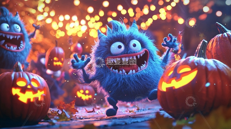 高清大图下载【趣麦麦图】万圣节毛绒怪兽南瓜灯