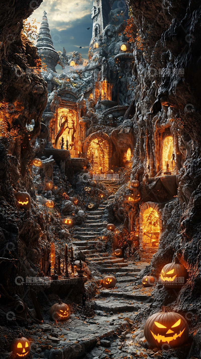 高清大图下载【趣麦麦图】山洞里的万圣节小镇