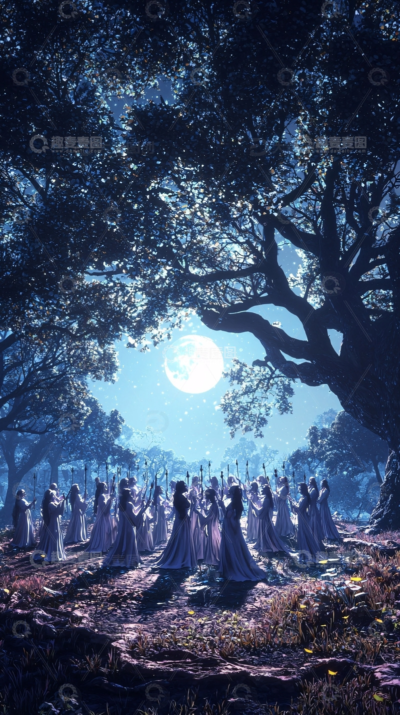 高清大图下载【趣麦麦图】月光下白衣女子舞蹈