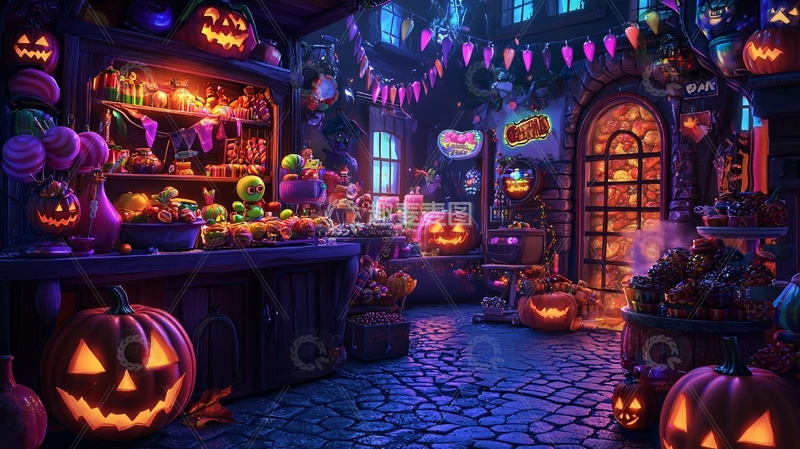 高清大图下载【趣麦麦图】万圣节糖果店场景