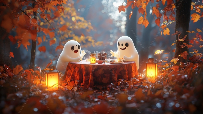 高清大图下载【趣麦麦图】秋日森林里的小幽灵