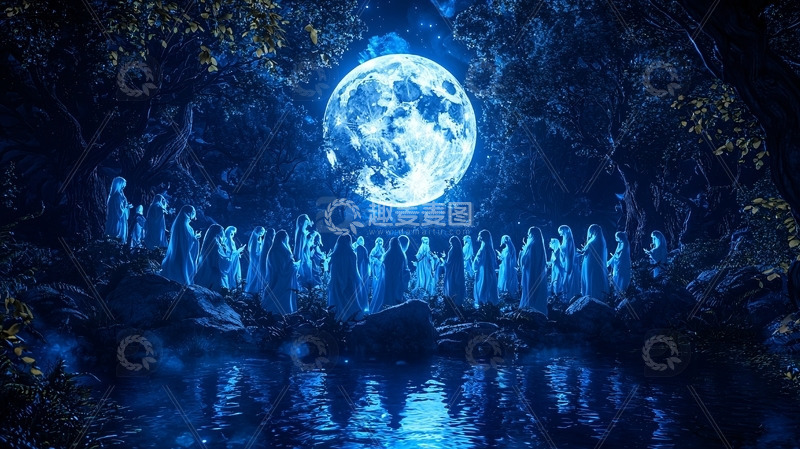 高清大图下载【趣麦麦图】月光下的蓝色身影