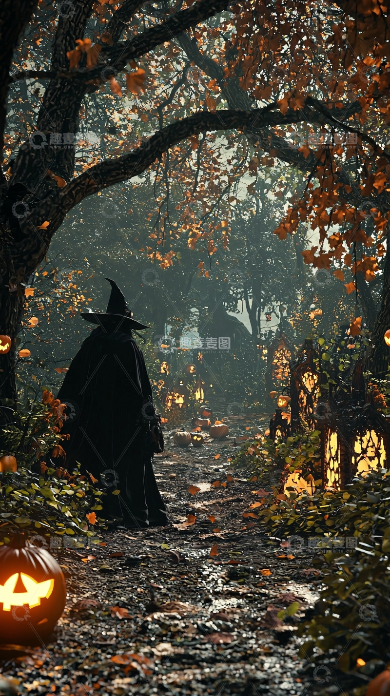 高清大图下载【趣麦麦图】深秋森林巫婆万圣节场景