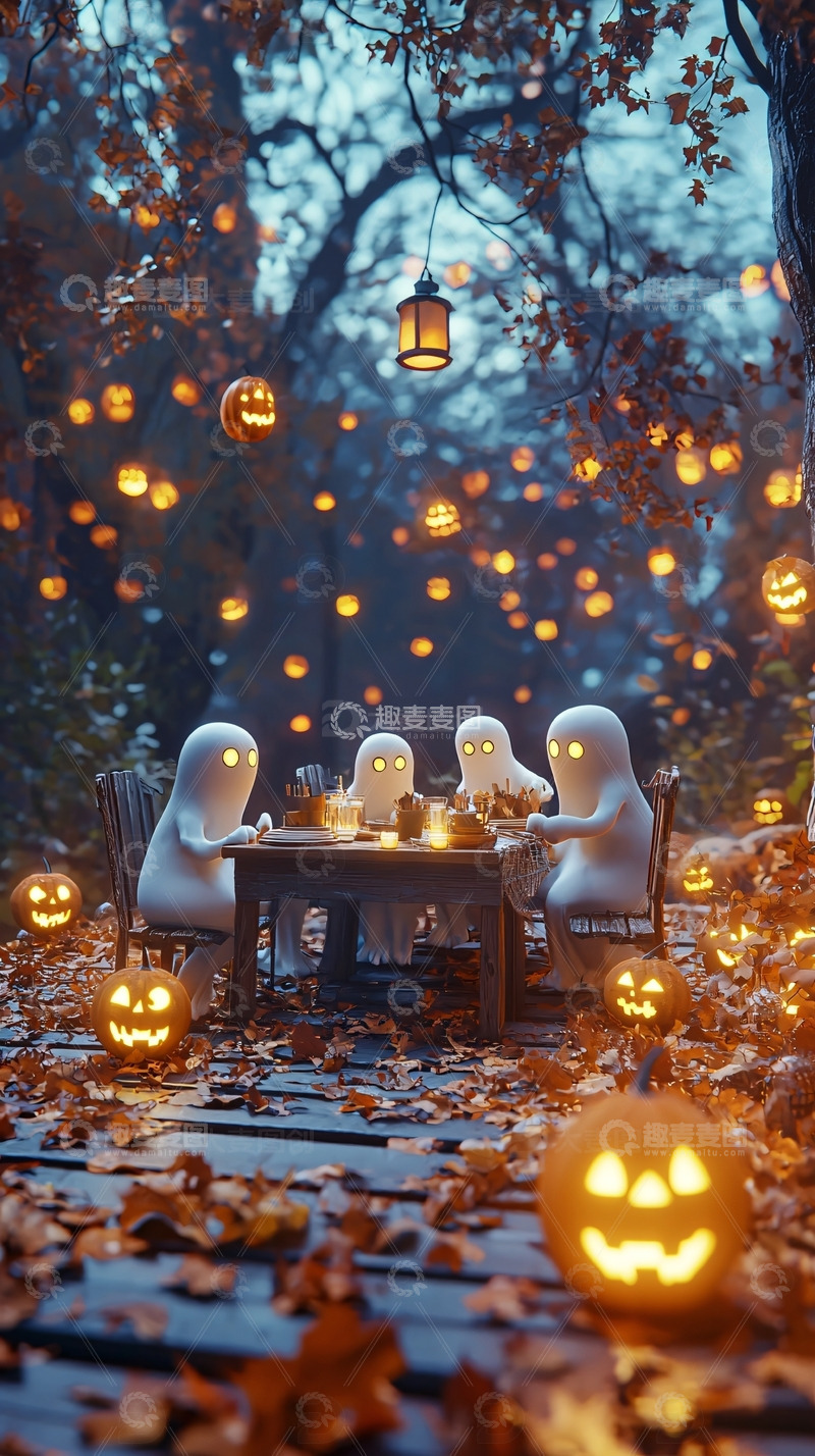 高清大图下载【趣麦麦图】幽灵聚会南瓜灯秋景