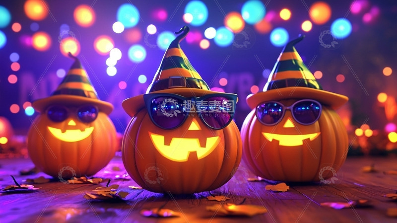 高清大图下载【趣麦麦图】戴墨镜南瓜灯