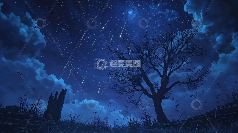 高清大图下载【趣麦麦图】夜晚星空流星雨