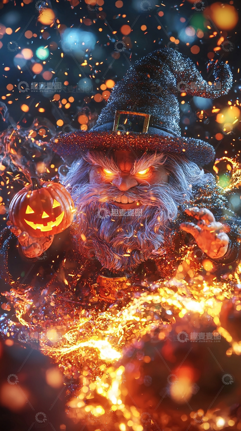 高清大图下载【趣麦麦图】邪恶圣诞老人南瓜火焰