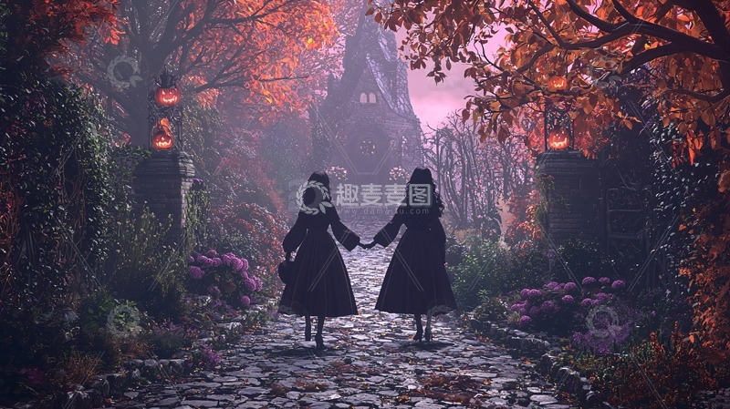 高清大图下载【趣麦麦图】哥特式风格姐妹背影
